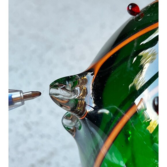 Murano Hand Blown Glass Fish Figurine Green Red & Clear Art Decor with Repair - Picture 6 of 10